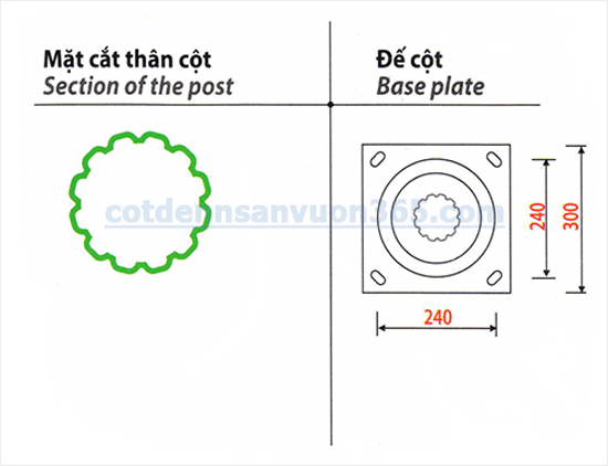 Mặt cắt Cột đèn sân vườn Arelquin, Cột đèn sân vườn ARLEQUIN
