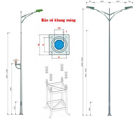 Bản vẽ chi tiết trụ đèn cao áp chân đế gang