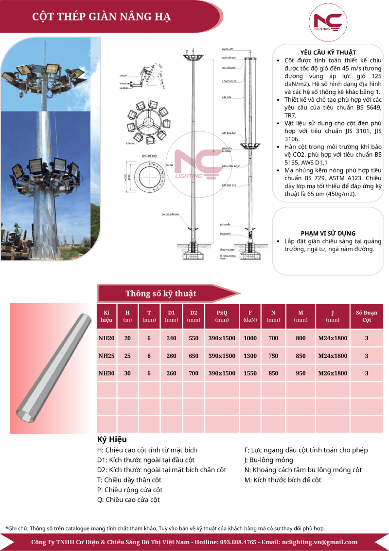 catalogue cột đèn giàn nâng hạ