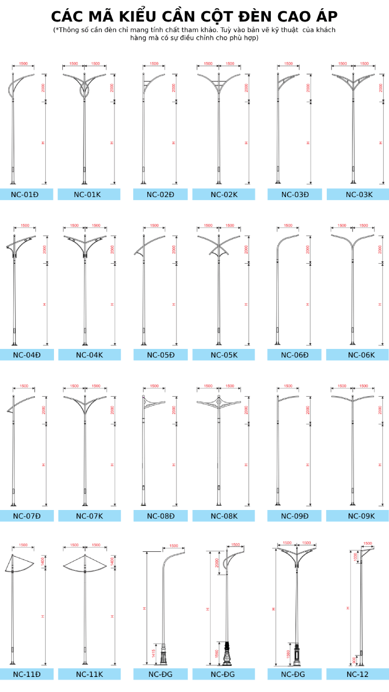 Các kiểu cần cột đèn cao áp
