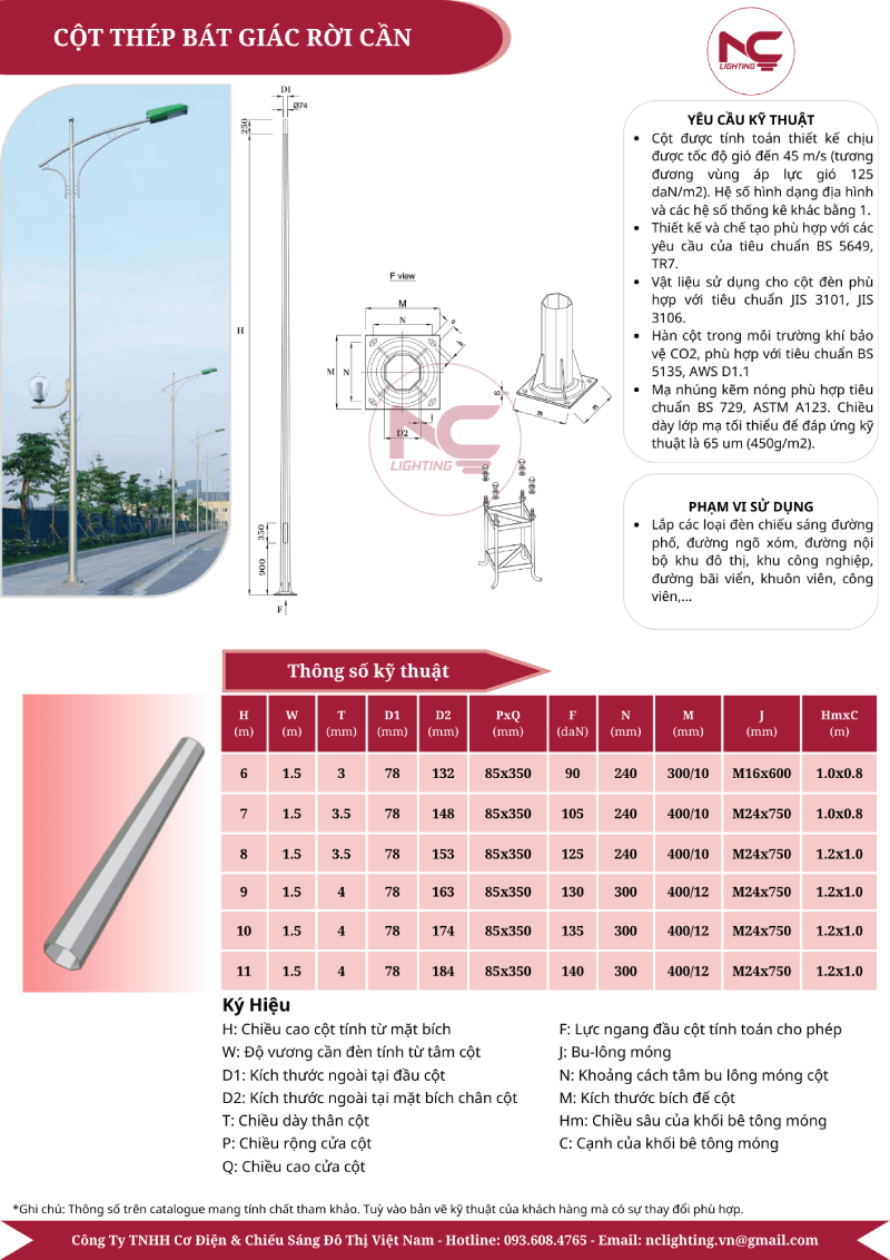 catalogue cột đèn bát giác rời cần