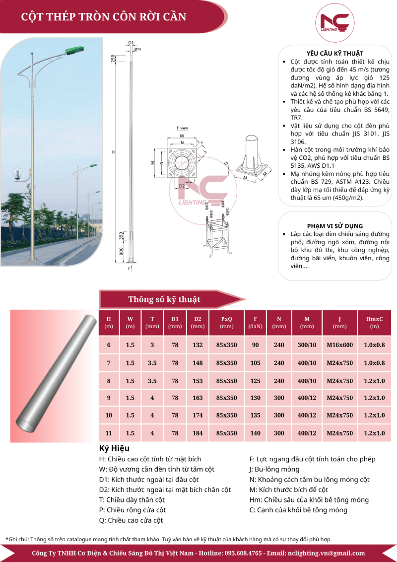 Cột thép tròn côn rời cần