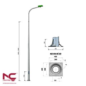 Cột Đèn Bát Giác Liền Cần Đơn